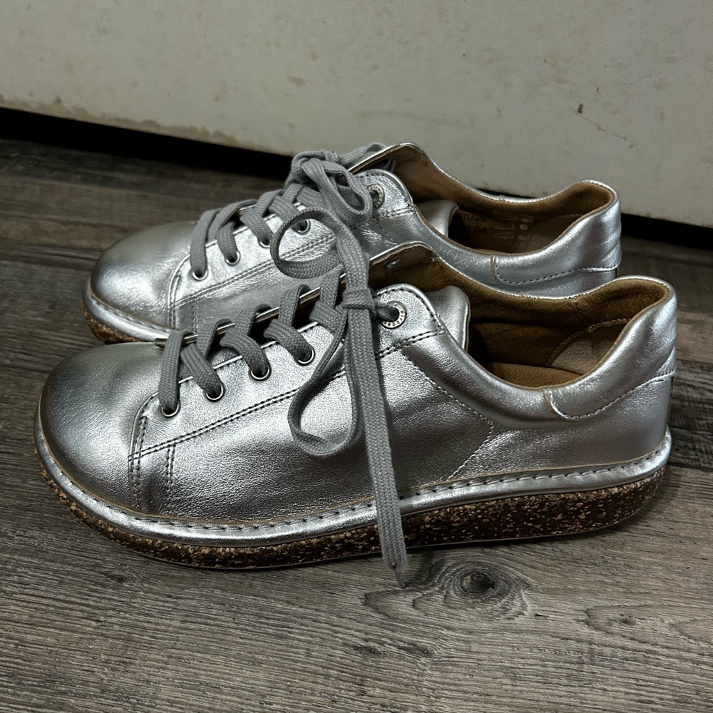 Birkenstock Lace Up Metallic Silver Sam Diego cork Sneakers - Picture 6 of 9